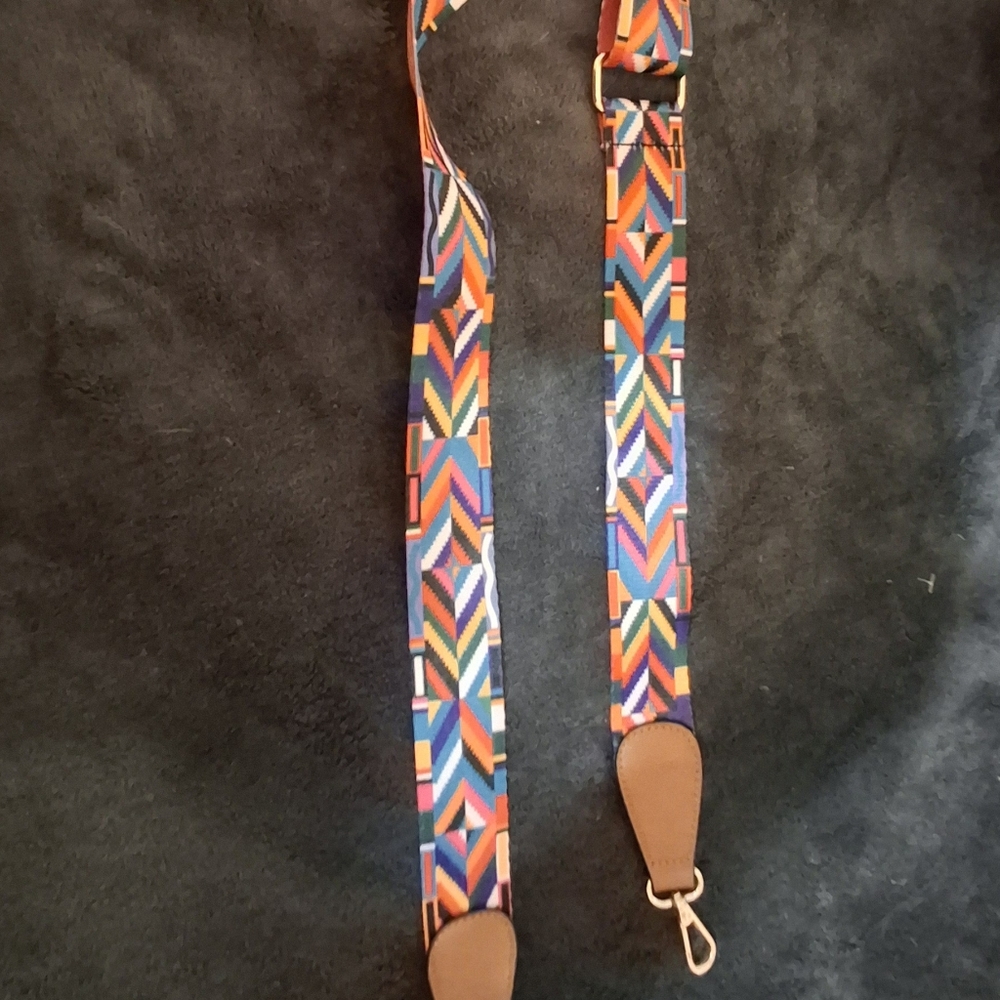 Multi-color southwestern print and striped print  guitar style crossbody strap - Picture 5 of 5
